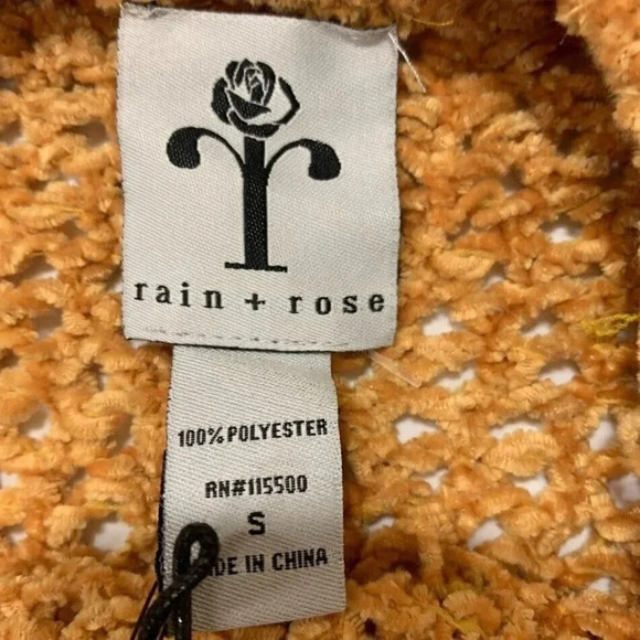 Rain + Rose Women's Chenille Mustard Fringe Long Sleeve Round Sweater Size S NWT - Picture 8 of 11
